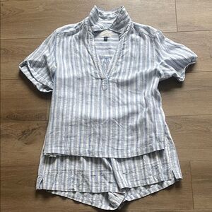 Universal Thread Blue and White Striped Linen Swimsuit Cover-up (shirt + shorts)